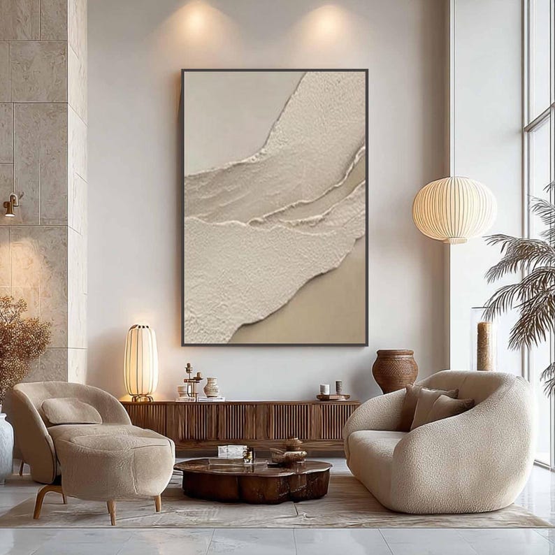 Large Textured Wall Art, Beige & White Abstract Painting, Minimalist 3D Art, Wabi Sabi Decor, Neutral Oversized Painting, Bedroom Wall Decor