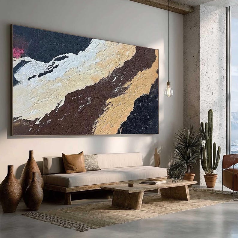 Textured Abstract Oil Painting on Canvas, Neutral Earth Tone Wall Art ...