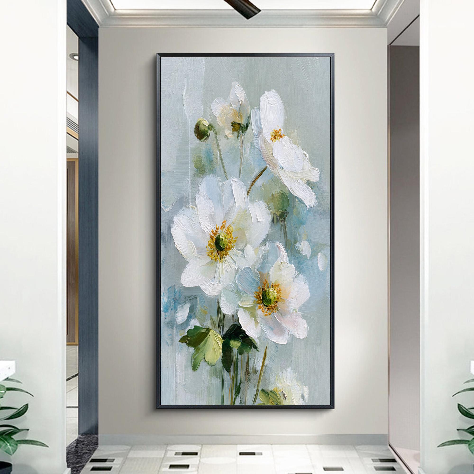 Original White Flower Oil Painting, Abstract Impasto Floral Wall Art ...