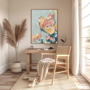 Abstract 3D Colorful Butterfly Oil Painting On Canvas, Large Textured Impasto Wall Art, Original Floral Artwork, Living Room Home Decor