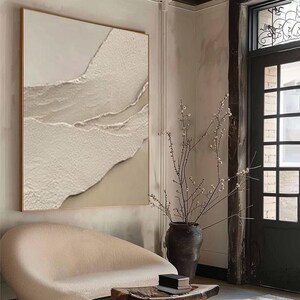 Large Textured Wall Art, Beige & White Abstract Painting, Minimalist 3D Art, Wabi Sabi Decor, Neutral Oversized Painting, Bedroom Wall Decor