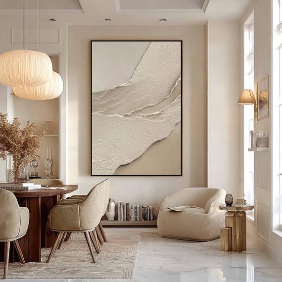 Large Textured Wall Art, Beige & White Abstract Painting, Minimalist 3D Art, Wabi Sabi Decor, Neutral Oversized Painting, Bedroom Wall Decor