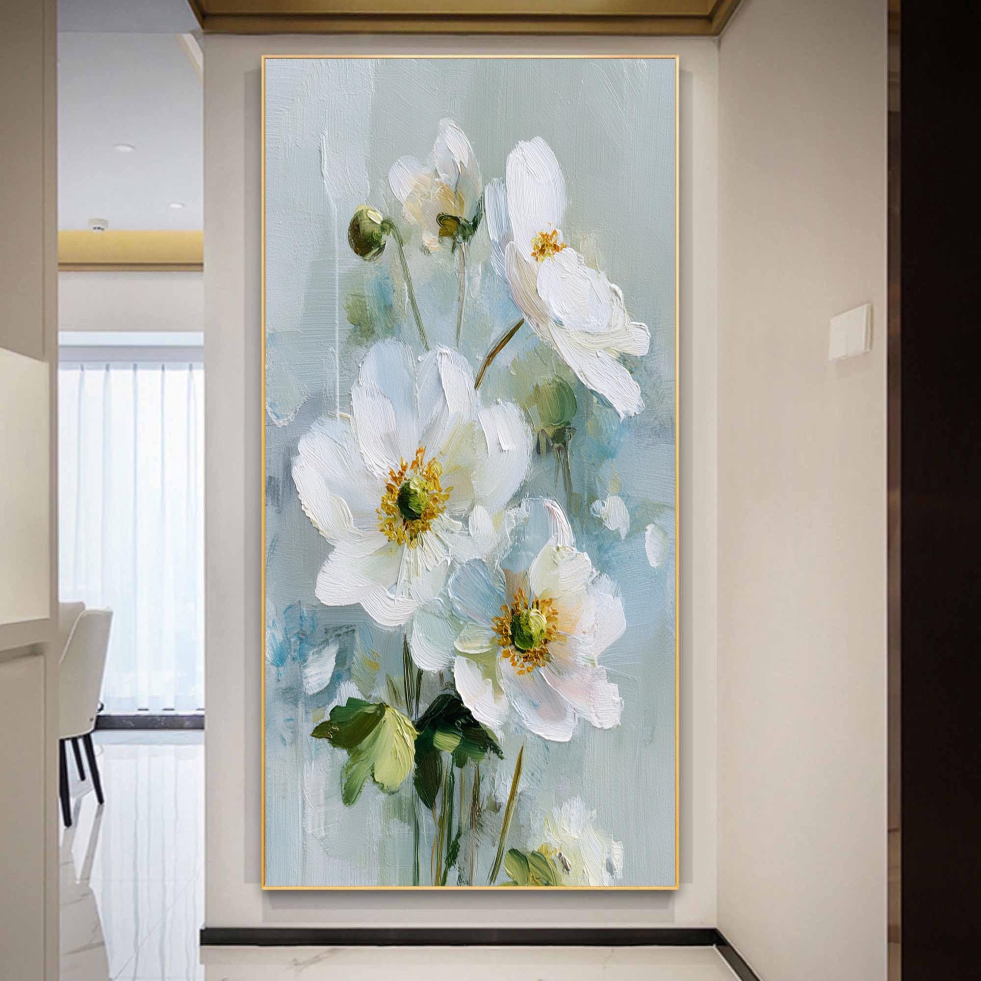 Original White Flower Oil Painting, Abstract Impasto Floral Wall Art ...