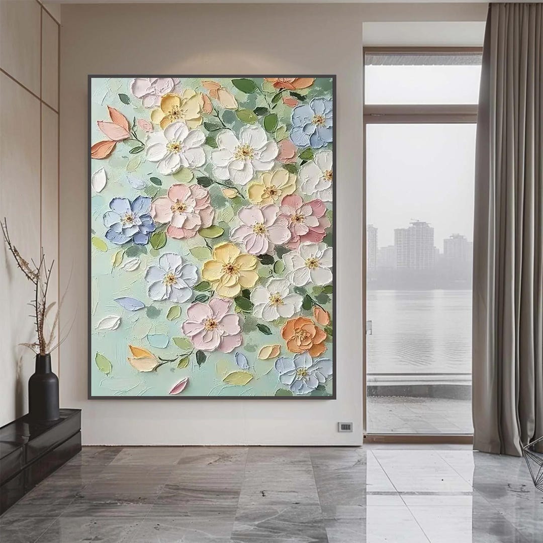 Original 3D Flower Wall Art, Large Textured Floral Oil Painting on ...