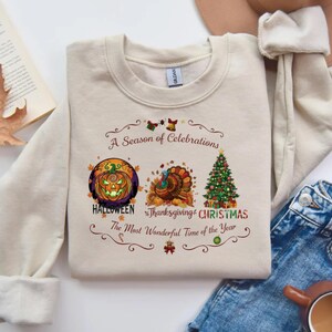 HalloThanksMas Sweatshirt: Halloween, Thanksgiving, Christmas Celebration