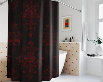Red and Black Gothic Pattern Shower Curtain | Gothic Victorian Bathroom Decor