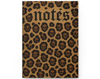 Diario con copertina rigida e stampa leopardata gotica, design teschio