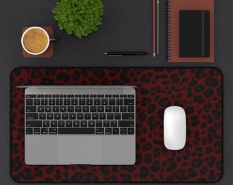 Roter Leopard Print Schreibtischunterlage | Schreibtischunterlage mit Tiermuster, weinrot