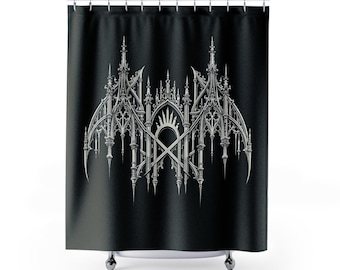 Gothic Cathedral Spires Shower Curtain | Black Architectural Bathroom Décor