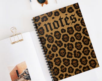 Gothic Leopard Print Journal, Skull Design Notebook