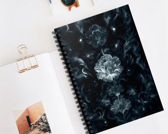 Floral Spiral Journal  Black Artistic Design, Matte Finish