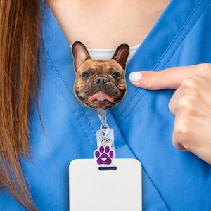 Carrete de credencial personalizado para mascotas: porta credencial con cara de perro o gato, credencial personalizada, regalo para enfermera, credencial para técnico veterinario y adorno intercambiable.