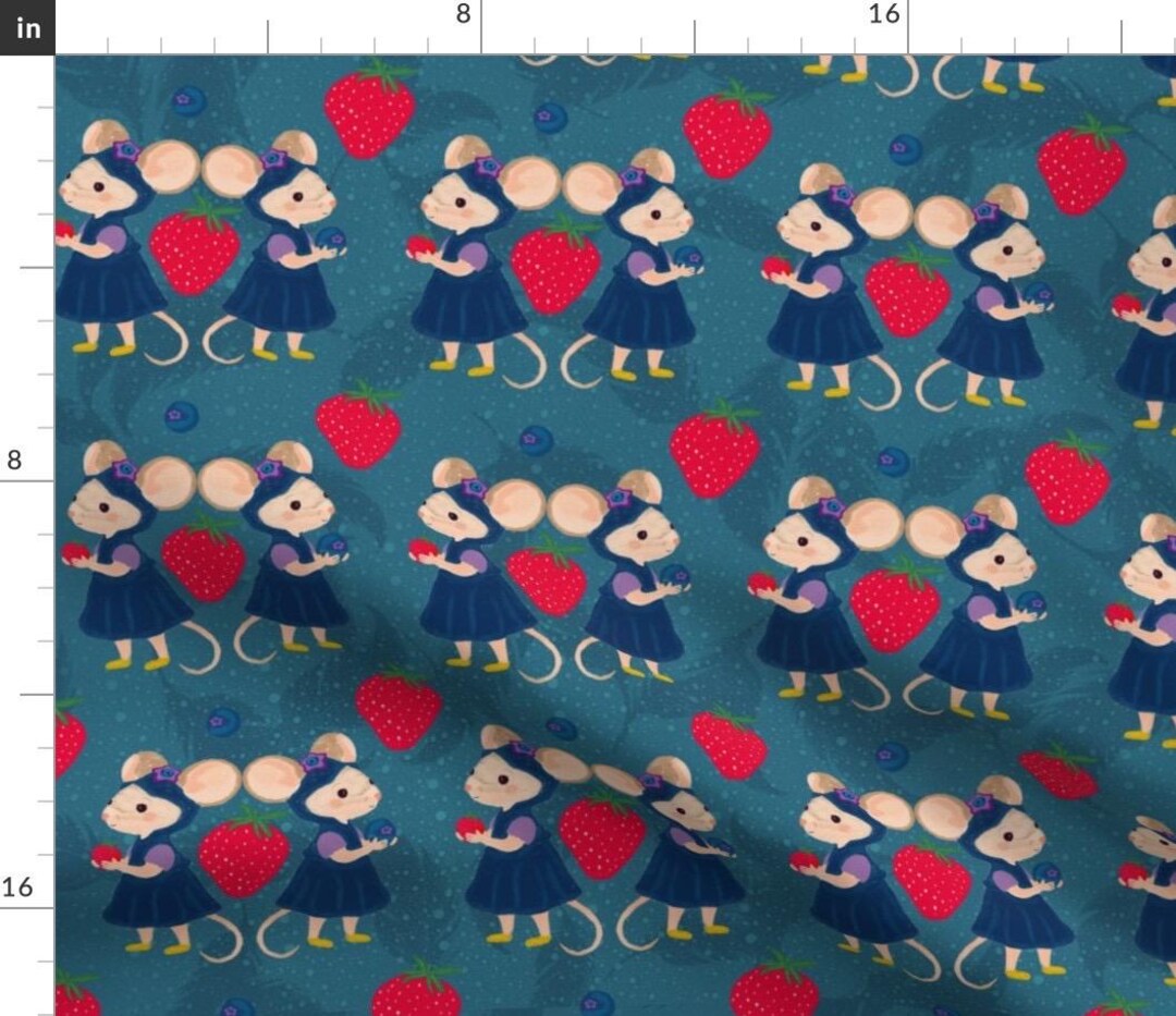 Mouse And Raspberry Fabric Kawaii Strawberry Mouse Fabric by the Yard | Cottagecore Nursery Print ...