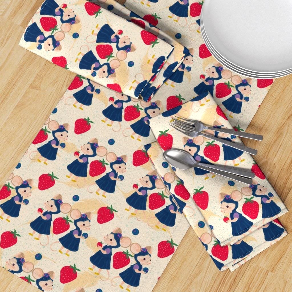 Mouse And Raspberry Fabric Cream Mouse Strawberry Fabric, Cottagecore Nursery Print, Baby Girl ...