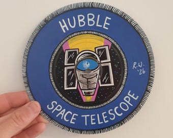 Handbemaltes NASA Hubble Weltraumteleskop Patch 7 "Vinyl Record Art | Weltraum-Wanddekor