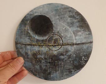 Grafika na płycie winylowej 7" z motywem Gwiazdy Śmierci | Dekoracja ścienna z Gwiezdnych Wojen | Sztuka ścienna Sci-Fi