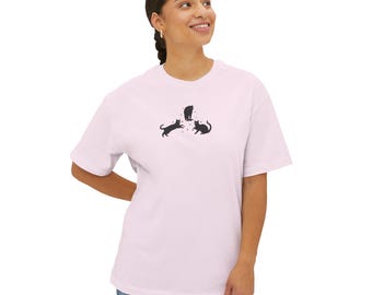 Custom Boxy T-Shirt: Relaxed Fit 100% Cotton Tee, Black Cat Graphic, Aesthetic Cat Lover Shirt, Gift for Cat Mom