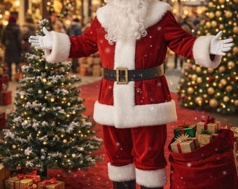 Santa Claus Costume for Christmas Premium Red Velvet Santa Suit | Holiday Event Party & Photoshoot Outfit