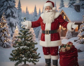 Red Santa Claus Costume Set with Hat and Leather Belt Premium Red Velvet Santa Suit with White Faux Fur Trim for Christmas Events & Parties