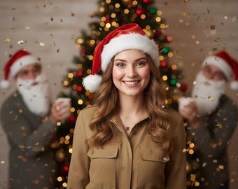 Red Velvet Santa Hat with Real Fox Fur – Christmas Holiday Hat