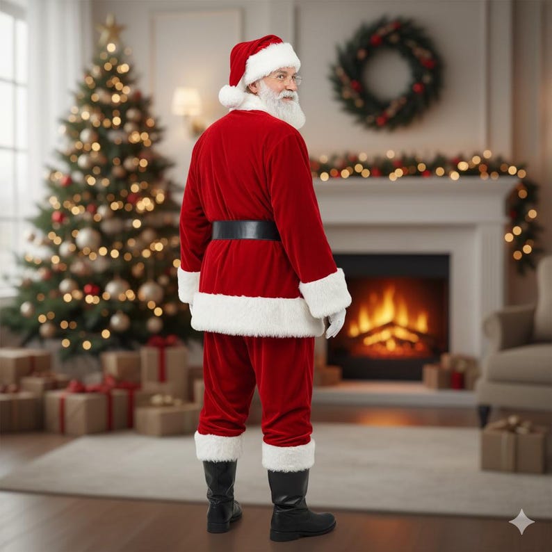 Handmade Red Velvet Santa Suit With White Faux Fur Trim Classic handmade-red-velvet-santa-suit-with-white-faux-fur-trim-classic