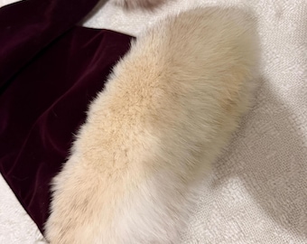 Real Fox Fur Christmas Santa Hat, Red & Burgundy Santa Hat, Christmas Gifts, Santa Costume Holiday Fur Hat