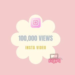 May include: A pink and white graphic with the Instagram logo, the text "100,000 VIEWS INSTA VIDEO", and a laptop icon. The background is a light pink color.