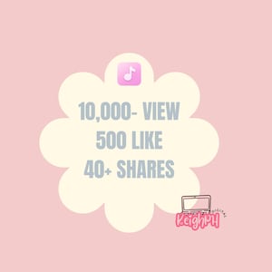May include: A light pink background with a white cloud-shaped graphic containing the text "10,000- VIEW, 500 LIKE, 40+ SHARES." A small pink square with a musical note icon is at the top. A laptop graphic and the text "KeighPH Digital" are at the bottom.