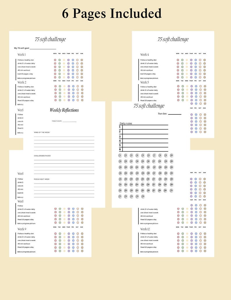 Editable 75 Soft Challenge Tracker: Fitness & Health Journal (printable ...