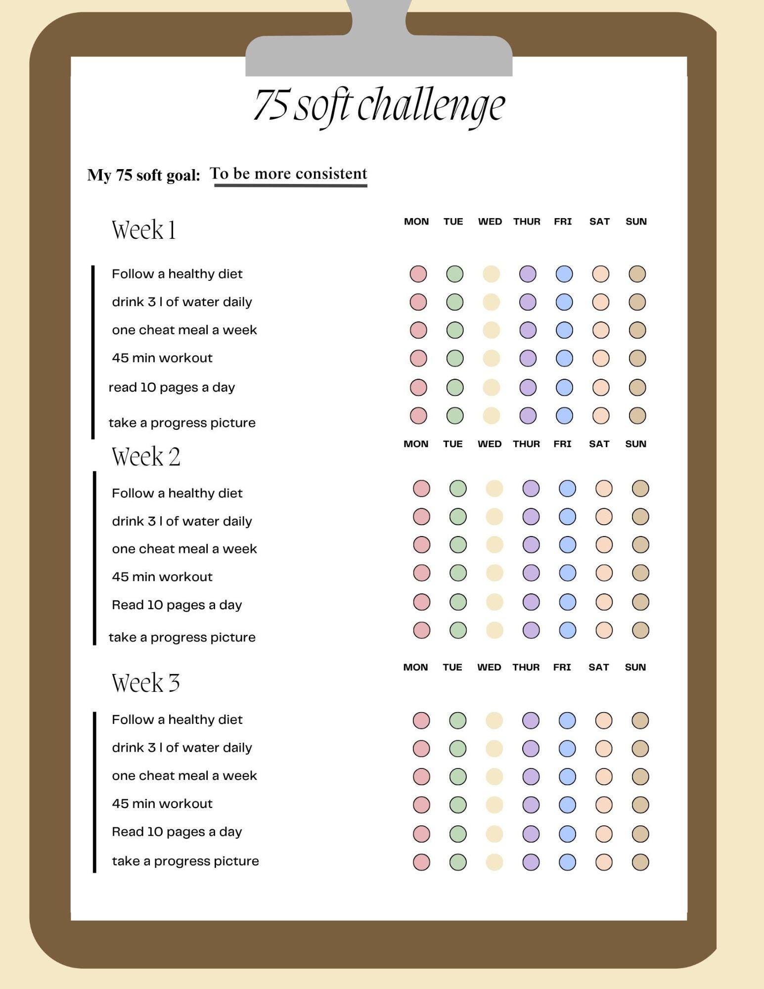 Editable 75 Soft Challenge Tracker: Fitness & Health Journal (printable ...