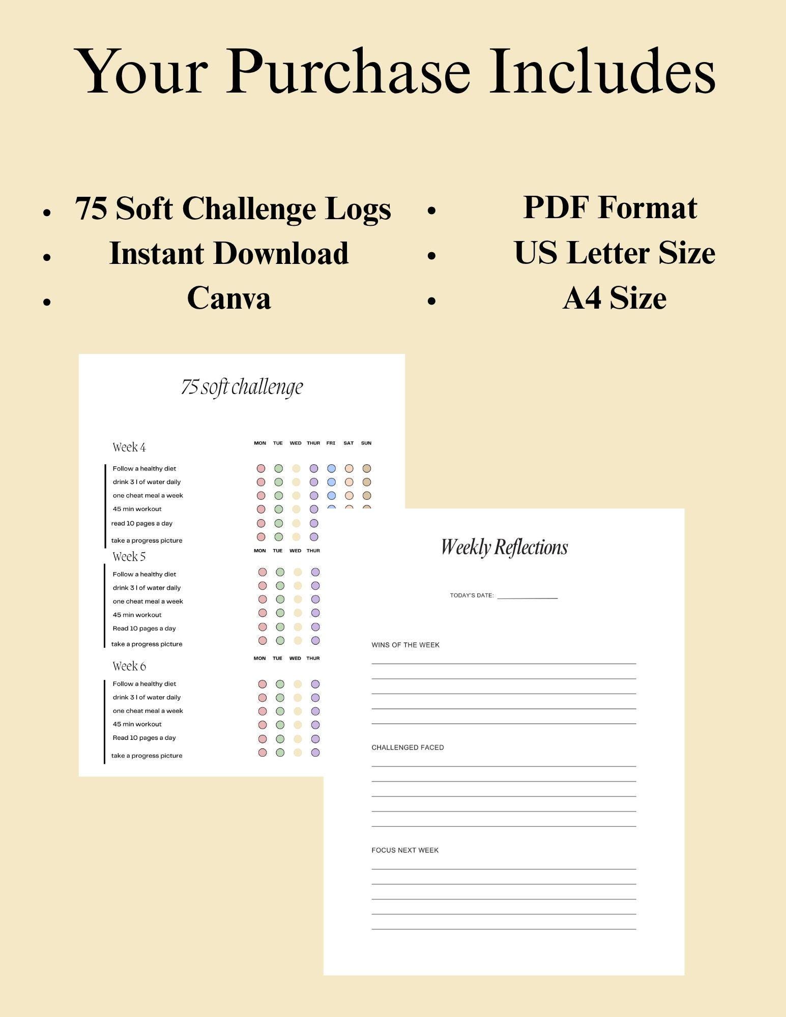 Editable 75 Soft Challenge Tracker: Fitness & Health Journal (printable ...