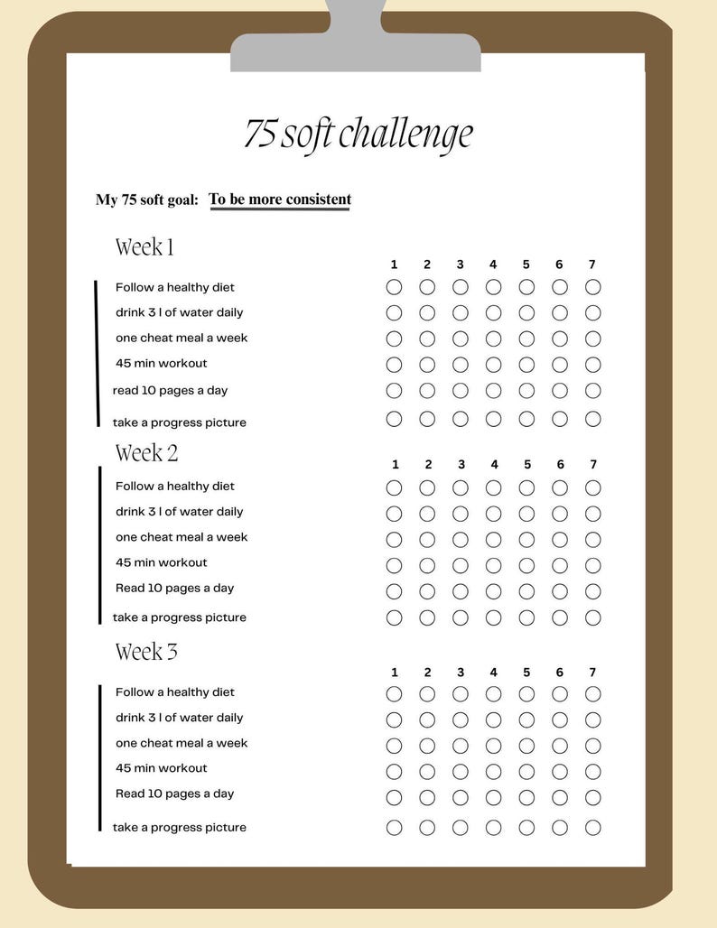 Editable 75 Soft Challenge Tracker. Printable 75 Soft Challenge Tracker ...