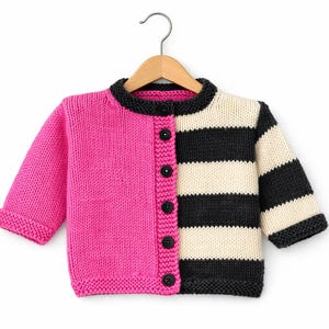 Baby Cardigan Knitting Pattern – Color-Block Button-Up Sweater (PDF Download)