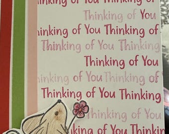 Thinking of You Mouse Slim line 8.5x 3.5 Hand made  card