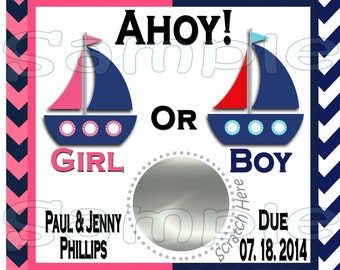 Gender Reveal scratch off cards Nautical Baby Pregnancy announcement cards gender announcement cards Baby boy Baby girl favors 12 Printed