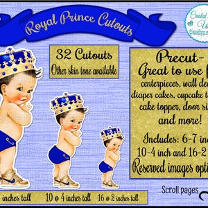 Royal Prince Cutouts Royal Baby Shower Brown hair Royal blue prince Baby Boy party decorations  baby shower 1st Birthday decor Die cuts