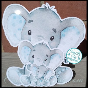 Boy Baby Elephant cutouts party decorations Little peanut baby shower It&#39;s a Boy Blue watercolor Elephants 1st Birthday decor 18 Die cuts