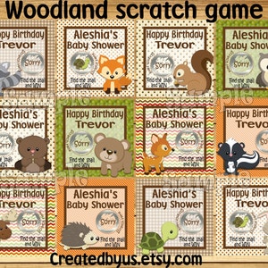 Woodland Scratch off card game Baby boy Shower Game Scratch tags Birthday Party Scratch off gamel lotto Favor Scratch off 12 Precut printed