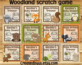 Woodland Girl Set of 16 Scratch Off Cards Girls Party Bachelorette Baby Shower Party Games