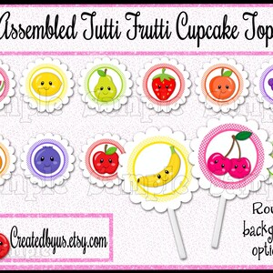Fruity Cupcake toppers Fruit Cupcake Toppers Two fruitti party birthday Decoration Fruit Birthday Party Fruit picks cake topper 12 assembled