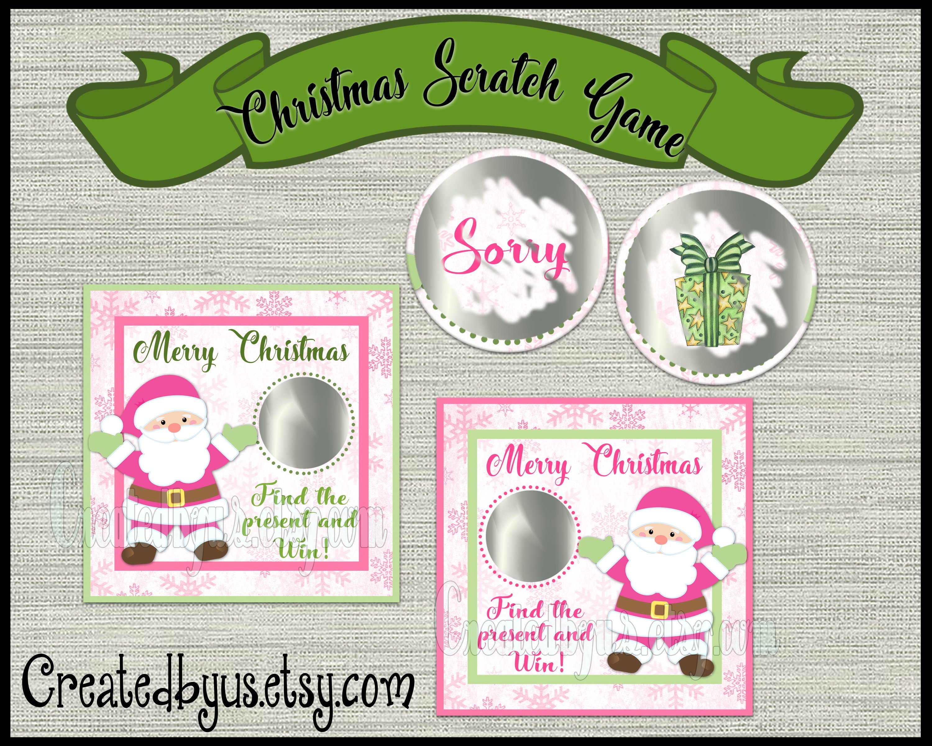 Christmas game Scratch Off Cards Christmas Party Game scratch tag Pink  Santa Scratch off game Christmas childrens game Santa Claus 12 Precut