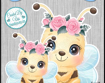 Girl Bee Baby Shower Stand Ups Bee cutouts party decorations Baby bee stand up 1st Birthday decor Bee centerpiece decorations Die cuts