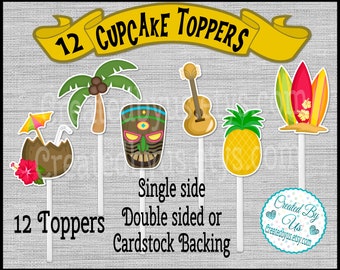 Luau Cupcake Toppers Hawaiian cupcake toppers Hawaii Party Decorations cupcake picks Tropical cupcake toppers cupcake picks 12 assembled