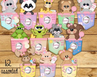 Baby shower Scratch off cards Baby girl Shower Game Scratch tags Party Scratch off game Favor Invitations Scratch off 12 Precut printed
