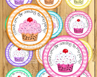 Cupcake Thank you tags Cupcake stickers Cup cake Party favor tags Custom Gift tags Cupcake toppers Birthday Party tags PRECUT