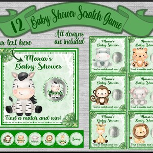 Jungle Safari Baby Shower game Baby games Custom game scratch cards Baby shower Zoo Scratch off card Scratch off favors 12 Precut printed 1a