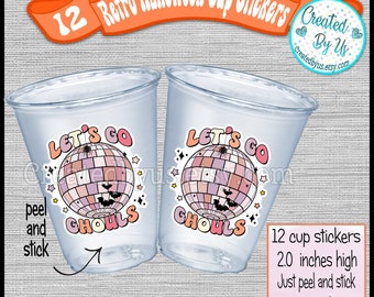 Lets go ghouls party cup stickers Disco Halloween Disposable cup stickers Retro Halloween Party favors Treat bag sticker Bachelorette Party