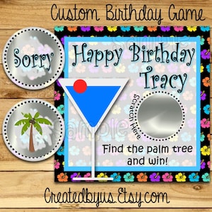 Happy Birthday Scratch Off Cards Martini Birthday Party game cards Party Scratch off ticket lottery card luau birthday game ideas 12 Precut