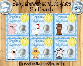 Baby shower scratch off cards Farm Baby boy Scratch Game Barnyard baby boy shower game Scratch off game animal Favors Scratch tags 12 Precut