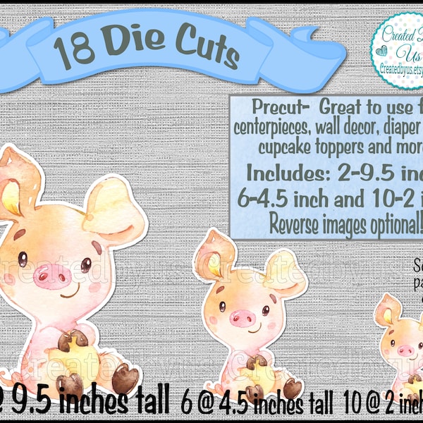 Baby pig cutouts party decorations Neutral Farm baby shower Baby pig centerpiece decorations Farm 1st Birthday table decoration 18 Die cuts